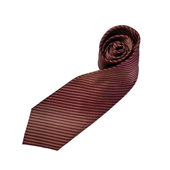 Kenneth Cole Reaction Tie Mens Necktie Red Stripe Silk Handmade Office Preppy - Picture 1 of 7
